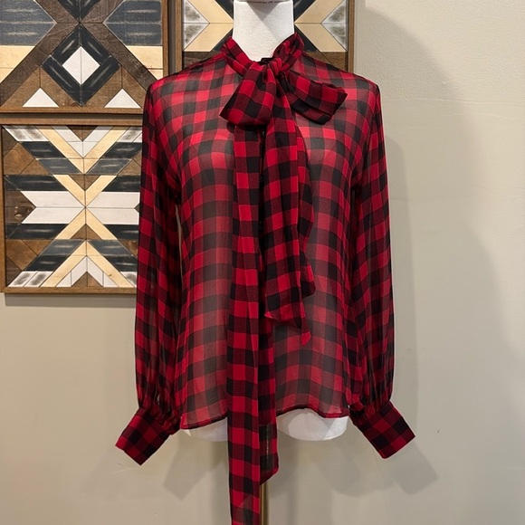 Ralph Lauren Purple Label Tops - Vintage Ralph Lauren Collection Silk Plaid Button-Up Top Blouse Red / Black 6